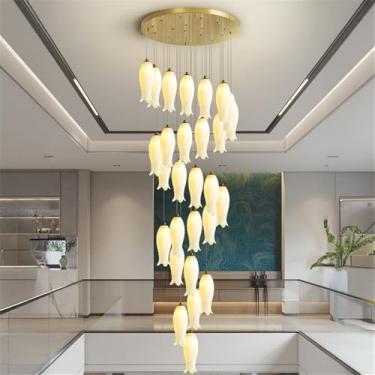 Imagem de Luminária pendente LED contemporânea para duplex, ideal para sala de estar, restaurante, quarto, villa, hotel, com design giratório e 28 lâmpadas (DB).