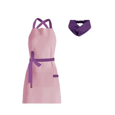 Imagem de Avental Alça Cruzada Rosa e Faixa Turbante Roxo Sorveteria