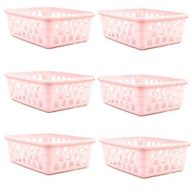 Imagem de Kit 6 Cestos Multiuso Organizador Pequeno Rosa 16x12x6Cm - 123 Organiz