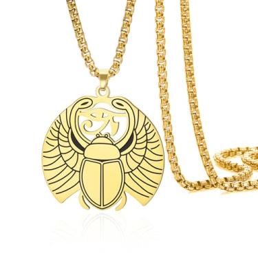 Imagem de VASSAGO Colar de escaravelho para homens e mulheres, colar de olho de Hórus, aço inoxidável, besouro egípcio antigo, proteção wadjet, joia de amuleto, presente, Adjustable, Aço inoxidável, Sem Pedra