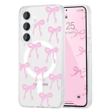 Imagem de UEEBAI Capa magnética para Samsung Galaxy A35 5G, capa de arco compatível com MagSafe, fita fina sem fio, estética, capa protetora antiamarelamento à prova de choque para mulheres e meninas - rosa