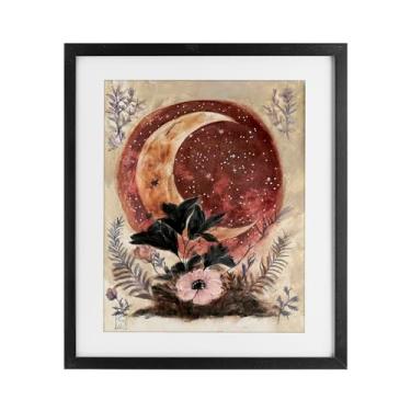 Imagem de Stupell Industries Lua Crescente e Florais Impressão Emoldurada Branca sob Vidro, design por Sara Culpepper, 21 x 17
