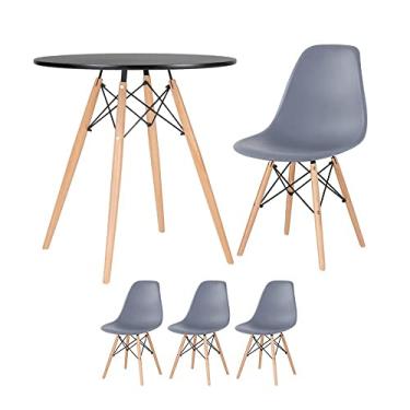 Imagem de Loft7, Kit - Mesa redonda Eames 70 cm preto + 3 cadeiras Eiffel Dsw Cinza escuro