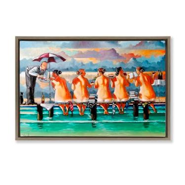 Imagem de Stupell Industries The Book Club Beachgoers Black Framed Floater Canvas Wall Art, design por Ronald West, 17 x 25