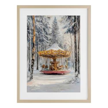 Imagem de Stupell Industries Carrossel Winter Wonderland Impressão emoldurada de bétula sob vidro, design por Petal Prints Design, 20 x 14