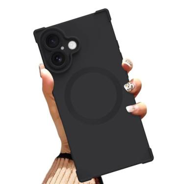 Imagem de AIGOMARA Capa magnética para iPhone 17 de 6,3 polegadas [compatível com MagSafe] Capa protetora de TPU macio preto sólido com cantos reforçados à prova de choque para mulheres e homens