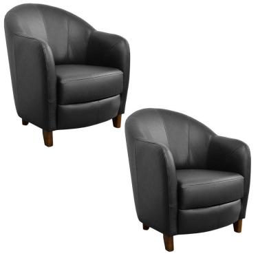 Imagem de Kit 2 Poltronas Kairós com Pés Madeira Couro Negro