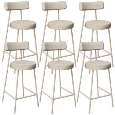 Imagem de Kit 06 Banquetas Baixa Cozinha Sala Jantar Bancada Milão Arena L02 Linho Palha - Lyam Decor