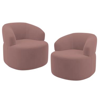 Imagem de Kit 02 Poltronas Giratória Orgânica Para Sala de Estar Living Helena L02 Suede Rosê - Lyam Decor