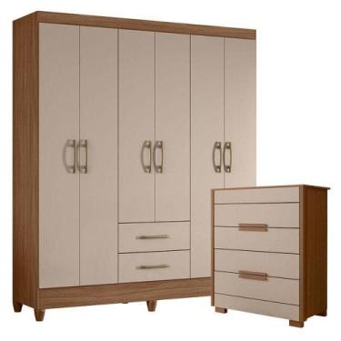 Imagem de Guarda Roupa Casal Panamá E Cômoda Dhara Carvalho Fendi - Moval - MOVA