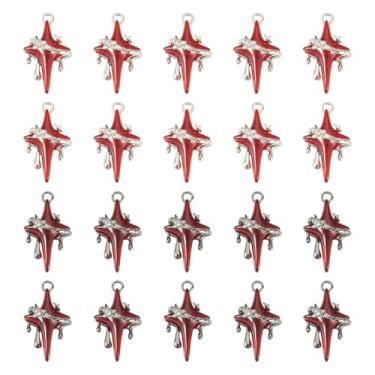 Imagem de FASHEWELRY 20 peças de pingentes de estrela de cruz vermelha vermelha escura punk gótico com gota pingentes vintage extravagantes para fazer joias, colar, pulseira, brincos