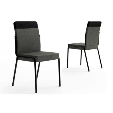 Imagem de Kit 2 Cadeiras De Cozinha Duo 1739 Aço i Preto-linho Grafite-courano Preto - Carraro
