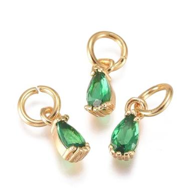 Imagem de Craftora Pingentes de gota banhados a ouro 18 quilates de zircônia cúbica com pingente de gota de água de cristal de latão com anel de salto para fazer joias, colar e pulseira brinco (verde)