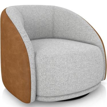 Imagem de Poltrona Decorativa Giratória Angelina M03 Couríssimo Whisky Linho Cinza - Lyam Decor