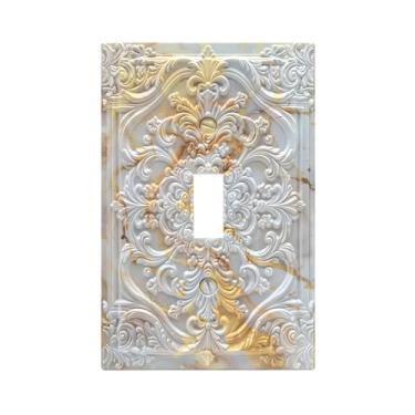 Imagem de Sghxwp Placas decorativas para interruptor de luz, mármore dourado, cinza, 3D, floral, relevo, 1 gang, placa de parede, interruptor único, capas de tomada para quarto, decoração de casa