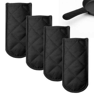 Imagem de Xindojuz 4 peças de capas de cabo de frigideira de ferro fundido, suportes de panela resistentes ao calor de algodão antiderrapante alças de ferro fundido protetores de luva para cozinha, churrasco e