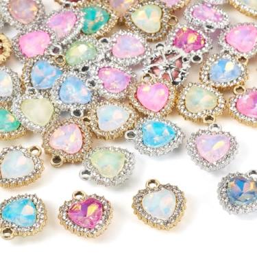 Imagem de Spritewelry Pingentes de strass de vidro, redondo, oval, coração, brilhante, colorido, vintage, facetado, pedras preciosas, pingentes para fazer joias, pulseira, colar, brinco, Metal não precioso