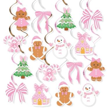 Imagem de Arcos rosa e pão de gengibre decorações de redemoinho de Natal, espirais de festa de homem de gengibre, serpentinas de teto, enfeites de pendurar de Natal para festas de Natal, decoração de sala de