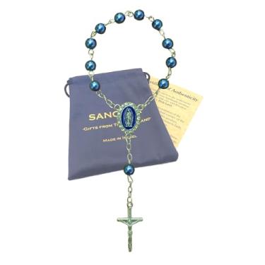 Imagem de SANCTRA Terço de viagem de uma década, feito à mão e abençoado na Terra Santa, rosário de uma década com medalha e crucifixo, bolsa de presente e certificado de autenticidade, 5.9", Vidro, Sem Pedra