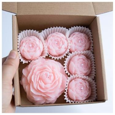 Imagem de 6 peças de lembrancinhas de chá de bebê para convidados, faça você mesmo, velas flutuantes, lembrancinhas de festa, velas perfumadas de tealight de gênero, presentes de devolução (flor-rosa)