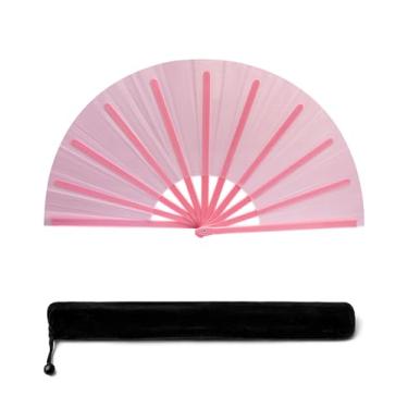Imagem de Ventilador de mão grande rosa de 33 cm para dança de linha, botas de seda premium no chão, leque chinês de rave para mulheres, dançarina, drag queen, qualquer pessoa no mês do orgulho festa na praia