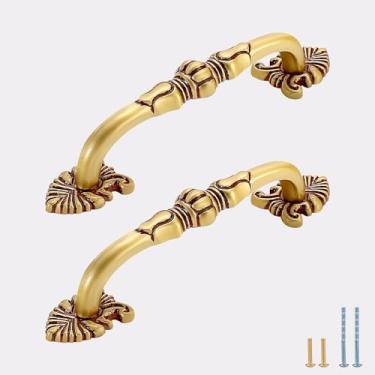 Imagem de Evionlin 9,6 cm 2 peças puxadores de porta de armário e guarda-roupa de cobre estilo chinês dourado, puxadores de gaveta pequenos