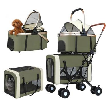 Imagem de Beuway Carrinho de bebê duplo para cães e gatos – Carrinho de passeio dobrável com transportadores destacáveis, cintos de segurança e 4 rodas bloqueáveis para animais de estimação pequenos a médios