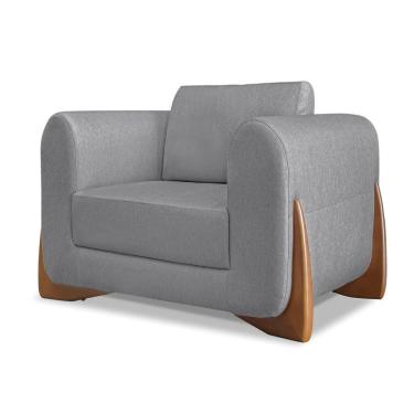 Imagem de Poltrona Sala De Estar Base De Madeira Clarissa Linho Cinza S04 - D'rossi