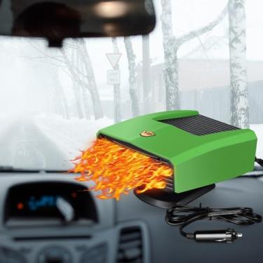 Imagem de Gisafai Aquecedor de carro 12 V 150 W aquecedor portátil para carro que se conecta ao isqueiro 2 em 1 ventilador de aquecimento e resfriamento do carro descongelador de para-brisa do carro Demister 60S aquecimento rápido base rotativa de 360 graus (verde)
