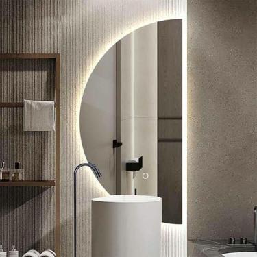 Imagem de FYLFANYAN Espelho de banheiro Antivaho Espelho de parede de 3 cores crescentes ajustáveis para quarto, espelho de vidro temperado, espelho retroiluminado sem moldura ~/