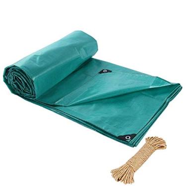 Imagem de OKUOKA Lona pesada impermeável proteção UV protetor solar fácil de dobrar e armazenar lona de plástico ilhós de metal acessórios de jardinagem ao ar livre, 14 tamanhos (cor: verde, tamanho: 6 x 8 m)