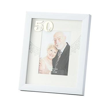 Imagem de Porta Retrato De Plástico Bodas De Ouro 10x15cm Lyor Branco Único