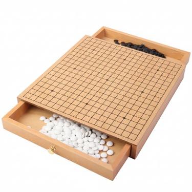 Imagem de Wooden Go Game Set with Drawers – 11.8 Inch Portable Go Board for Adults & Beginners, Traditional Chinese Weiqi Strategy Board Game with 361 Stones, Wood Veneer Goban