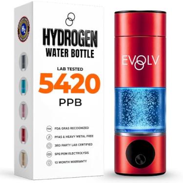 Imagem de EVOLV Gerador de garrafa de água de hidrogênio – Ionizador de água SPE e PEM 5,4 PPM, maior concentração de H2 – Garrafa de água hidrogenada portátil de 227 g – Máquina de água de hidrogênio à prova