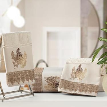 Imagem de Jogo de Toalhas Döhler Bordada com Renda Guipir - 2 Peças (Banho e Rosto) - Algodão, 400g/m², Toque Aveludado, Alta Absorção (Folha)