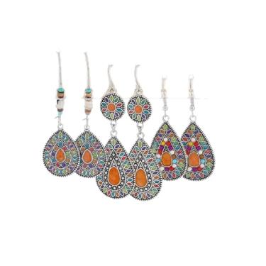 Imagem de Conjunto de brincos vintage boêmios, boêmio, turquesa, retrô, estrela, strass, pingente, brincos de pingente, presentes para mulheres, Liga de aço, Sem pedra preciosa