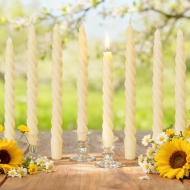 Imagem de AGLARY 8 peças de velas cônicas em espiral de cera de abelha pura de 25 cm, velas torcidas, sem gotejamento e sem cheiro para casamentos, Natal, jantar, meditação - branco