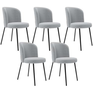Imagem de Kit 5 Cadeiras Sala de Jantar Estofada Gavi L02 Bouclê Cinza - Lyam Decor