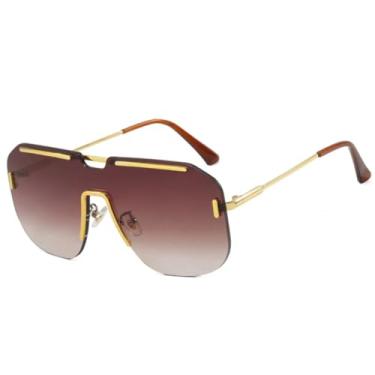 Imagem de HCPIHF Óculos de sol sem aro, armação grande, retrô, de metal, gradiente, masculino, uv400 (chá)