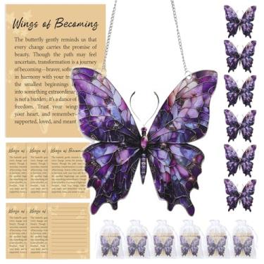 Imagem de Presentes de borboleta apanhador de sol colorido acrílico para pendurar na janela com cartão de história, vitral, presentes de borboleta para mulheres, Natal, melhor amiga, aniversário, decoração de