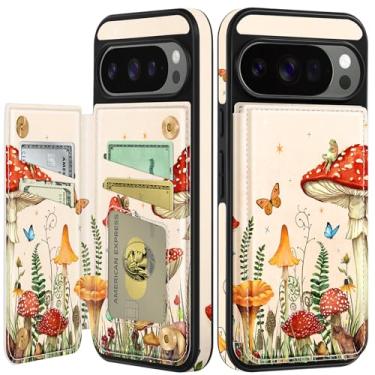 Imagem de Shorogyt Capa carteira para Google Pixel 10/Pixel 10Pro com suporte para cartão - Design de sapo de cogumelo com suporte para fecho magnético traseiro Flip Folio Capas de telefone de couro para Pixel