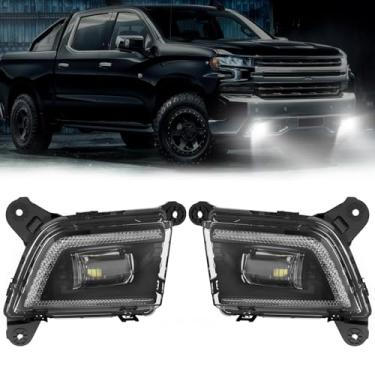 Imagem de SINYATO INDUST Faróis de neblina de LED para Chevrolet Silverado 1500 2500HD 3500HD 2019-2023 com DRL e seta dinâmica, kit de lâmpada de substituição de montagem de farol de neblina LED com animação