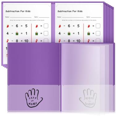 Imagem de Henoyso 12 pastas para levar para casa, organizador de vários bolsos, pastas de arquivo de plástico com oito bolsos para comunicação entre pais e professores, impermeável, 29 x 24 cm (roxo)