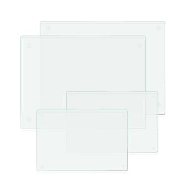 Imagem de Yuzeyurun Conjunto de 4 tábuas de corte de vidro temperado, tábuas de corte de vidro para cozinha, (40.6 cm x 30.5 cm e 20.3 cm x 30.5 cm), tábuas de cortar com pé antiderrapante, resistente ao calor