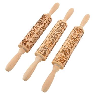 Imagem de Alomejor Rolo de Massa Em Relevo, Rolo 3D de Madeira Gravado Com Padrão de Flor de Natal para Bolo Fondant Em Relevo Com Floco de Neve para Festas, Aniversários, Ação de Graças