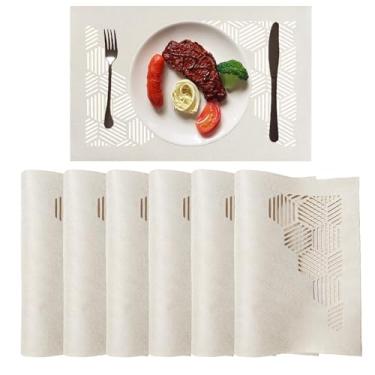 Imagem de Jogo americano de pano, conjunto de 6 para mesa de jantar, jogo americano decorativo com design vazado, tapetes de mesa para mesa de jantar creme de 30,48 cm x 45,72 cm