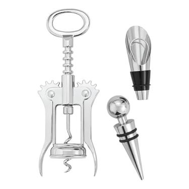 Imagem de Kit Sommelier Premium 3 Peças em Aço Inox, Conjunto com Saca-Rolhas 18,5cm, Rolha 9cm e Dosador 7,5cm para Vinho