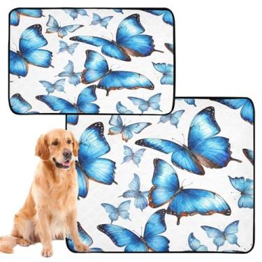 Imagem de CEBUGI Almofadas de xixi laváveis para cães, pacote com 2, almofadas impermeáveis para filhotes de cachorro, antiderrapante, à prova de vazamento, para cama de cercadinho, borboleta, azul