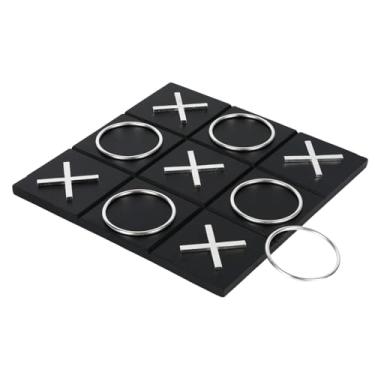 Imagem de Kuabiz Tic Tac Toe Decor 10 x 10 Inch Wooden Black Wood Board with Gold/Silver X and O Pieces Modern Minimalist Coffee Table Decor for Living Room Office and Bookshelf Display (Silver)