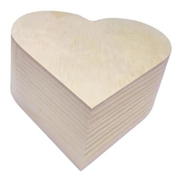 Imagem de oshhni Caixa de madeira inacabada em formato de coração para joias, lembrancinhas e objetos de decoração. Ideal para projetos DIY (faça você mesmo) com, 15cm X 15cm X 6.8cm